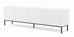 Szafka RTV Ravenna B 200cm 4D, frez MDF folia z ramą, biały mat - nogi metalowe czarne