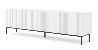 Szafka RTV Ravenna B 200cm 4D, frez MDF folia z ramą, biały mat - nogi metalowe czarne