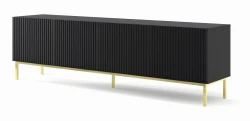 Szafka RTV Ravenna B 200cm 4D, frez MDF folia z ramą, czarny mat - nogi metalowe złote