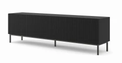 Szafka RTV Ravenna B 200cm 4D, frez MDF folia z ramą, czarny mat - nogi metalowe czarne
