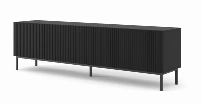 Szafka RTV Ravenna B 200cm 4D, frez MDF folia z ramą, czarny mat - nogi metalowe czarne
