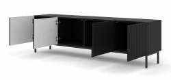 Szafka RTV Ravenna B 200cm 4D, frez MDF folia z ramą, czarny mat - nogi metalowe czarne - otwarta