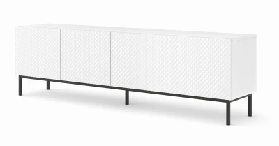 Szafka RTV Ravenna C 200cm 4D, frez MDF Diament z ramą, biały mat / biały połysk - nogi metalowe czarne
