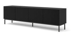 Szafka RTV Ravenna C 200cm 4D, frez MDF Diament z ramą, czarny mat / czarny połysk - nogi metalowe czarne