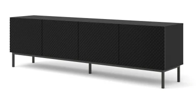 Szafka RTV Ravenna C 200cm 4D, frez MDF Diament z ramą, czarny mat / czarny połysk - nogi metalowe czarne