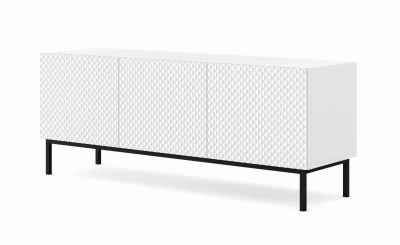 Szafka RTV Ravenna C 150cm 3D, frez MDF Diament z ramą, biały mat / biały połysk - nogi metalowe czarne