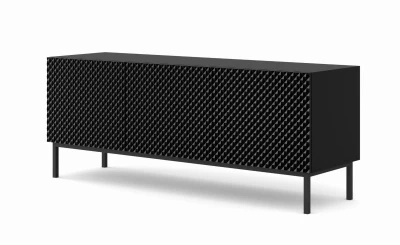 Szafka RTV Ravenna C 150cm 3D, frez MDF Diament z ramą, czarny mat / czarny połysk - nogi metalowe czarne