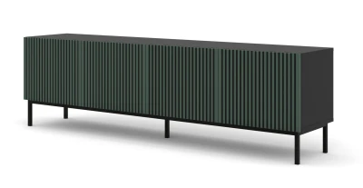 Szafka RTV Ravenna F 200cm 4D, frez MDF malowany z ramą, czarny mat / zieleń - nogi metalowe czarne