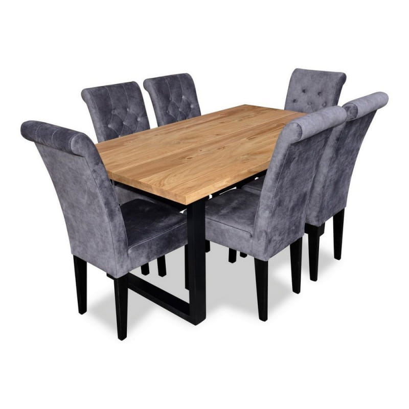 Nowoczesny zestaw mebli jadalnianych - Stół rozkładany loftowy prostokątny S7 METAL 90x160/260 z 6 krzesłami K11-G - zestaw złożony przedstawiony od boku.