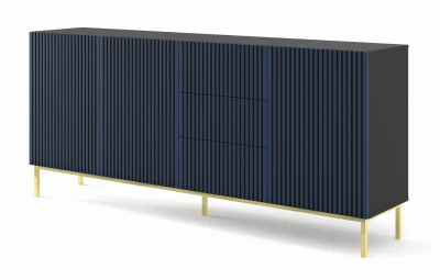 Komoda z szufladami Ravenna F 3D3S 200cm, frez MDF malowany z ramą, czarny mat / granat - nogi metalowe złote