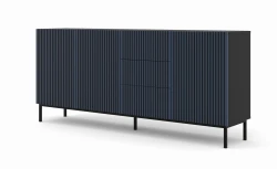 Komoda z szufladami Ravenna F 3D3S 200cm, frez MDF malowany z ramą, czarny mat / granat - nogi metalowe czarne