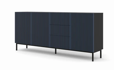 Komoda z szufladami Ravenna F 3D3S 200cm, frez MDF malowany z ramą, czarny mat / granat - nogi metalowe czarne
