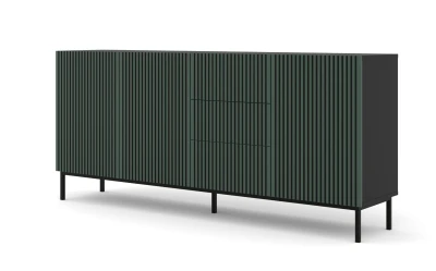 Komoda z szufladami Ravenna F 3D3S 200cm, frez MDF malowany z ramą, czarny mat / zieleń - nogi metalowe czarne