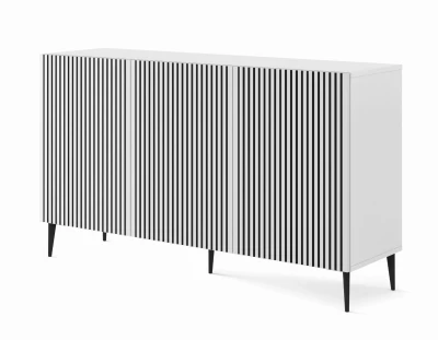 Komoda Ravenna P 150cm 3D, biały mat / czarny mat - nogi metalowe czarne szpilka
