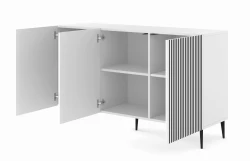 Komoda Ravenna P 150cm 3D, biały mat / czarny mat - nogi metalowe czarne szpilka - otwarta