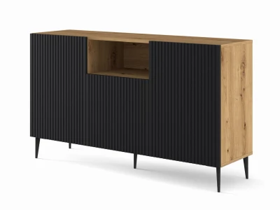Komoda Ravenna PB 2D1DM 150cm, dąb artisan / czarny mat - nogi metalowe czarne szpilka