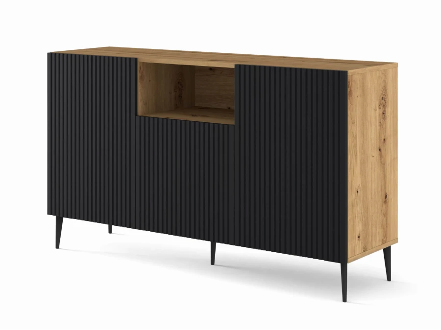 Komoda Ravenna PB 2D1DM 150cm, dąb artisan / czarny mat - nogi metalowe czarne szpilka