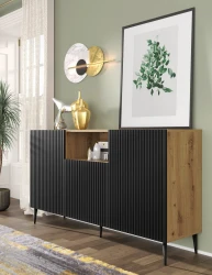 Komoda Ravenna PB 2D1DM 150cm, dąb artisan / czarny mat - nogi metalowe czarne szpilka - w aranżacji