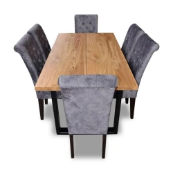 Nowoczesny zestaw mebli jadalnianych - Stół rozkładany loftowy prostokątny S7 METAL 90x160/260 z 6 krzesłami K11-G - zestaw złożony przedstawiony od frontu.