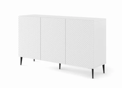 Komoda Ravenna PB 3D 150cm, biały mat / biały połysk - nogi metalowe czarne szpilka