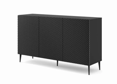 Komoda Ravenna PB 3D 150cm, czarny mat / czarny połysk - nogi metalowe czarne szpilka