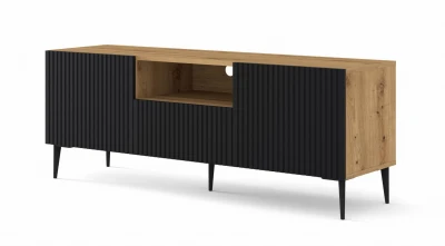 Szafka RTV Ravenna PB 2D1S 150cm, dąb artisan / czarny mat - nogi metalowe czarne szpilka