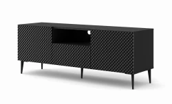 Szafka RTV Ravenna PC Diament 2D1S 150cm, czarny mat / czarny połysk - nogi metalowe czarne szpilka