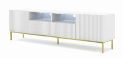 Szafka RTV Ravenna BCK 2D2S 200cm, biały mat - nogi metalowe złote
