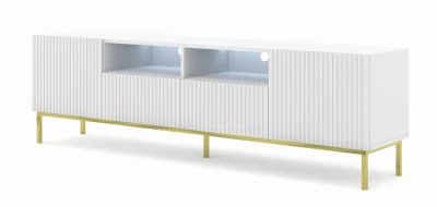 Szafka RTV Ravenna BCK 2D2S 200cm, biały mat - nogi metalowe złote