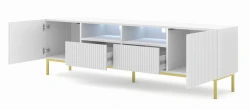Szafka RTV Ravenna BCK 2D2S 200cm, biały mat - nogi metalowe złote - otwarta