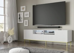 Szafka RTV Ravenna BCK 2D2S 200cm, biały mat - nogi metalowe złote - w aranżacji