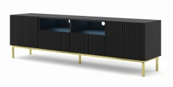 Szafka RTV Ravenna BCK 2D2S 200cm, czarny mat - nogi metalowe złote