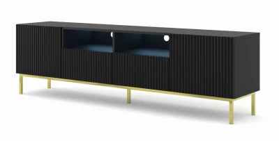Szafka RTV Ravenna BCK 2D2S 200cm, czarny mat - nogi metalowe złote
