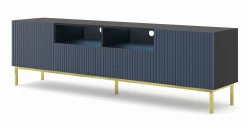 Szafka RTV Ravenna BCK 2D2S 200cm, czarny mat / granat - nogi metalowe złote