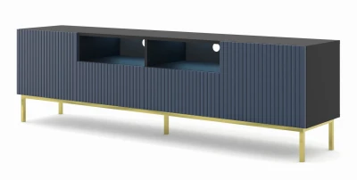 Szafka RTV Ravenna BCK 2D2S 200cm, czarny mat / granat - nogi metalowe złote