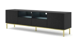 Szafka RTV Ravenna CCK Diament 2D2S 200cm, czarny mat / czarny połysk - nogi metalowe złote