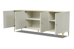 Komoda Petra 4D 182cm, kaszmir - złote nóżki i uchwyty - otwarta