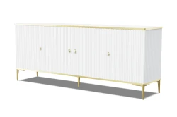 Komoda Petra 4D 182cm, biały mat - złote nóżki i uchwyty