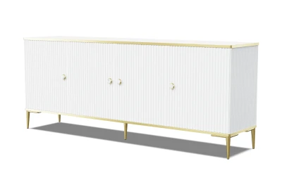 Komoda Petra 4D 182cm, biały mat - złote nóżki i uchwyty