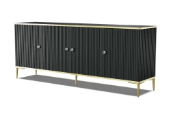Komoda Petra 4D 182cm, czarny mat - złote nóżki i uchwyty