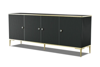 Komoda Petra 4D 182cm, czarny mat - złote nóżki i uchwyty