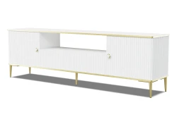 Szafka RTV Petra 2D1S 180cm, biały mat - nóżki i uchwyty złote