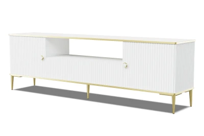 Szafka RTV Petra 2D1S 180cm, biały mat - nóżki i uchwyty złote