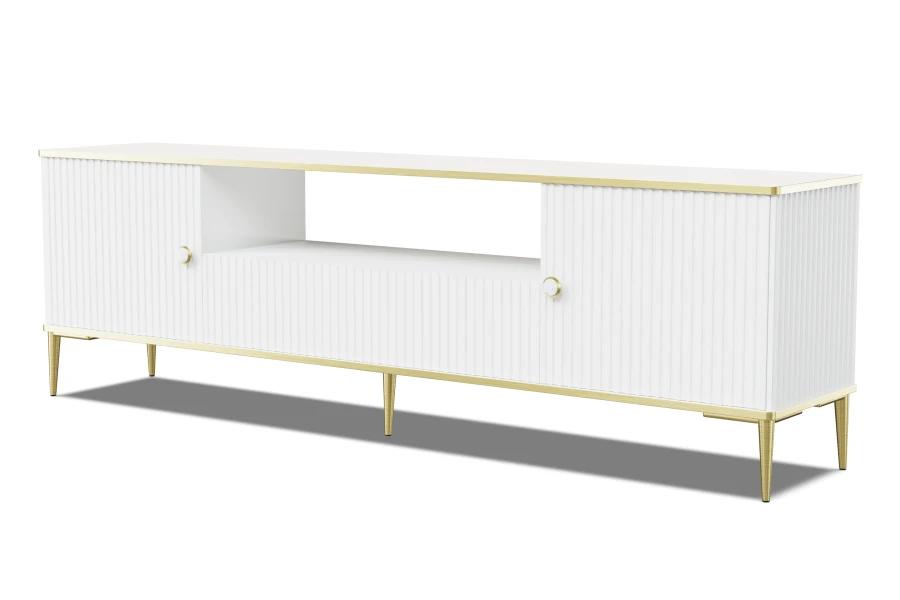 Szafka RTV Petra 2D1S 180cm, biały mat - nóżki i uchwyty złote