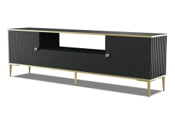 Szafka RTV Petra 2D1S 180cm, czarny mat - nóżki i uchwyty złote