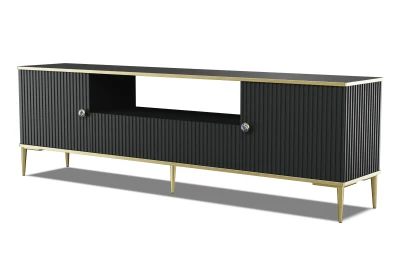Szafka RTV Petra 2D1S 180cm, czarny mat - nóżki i uchwyty złote