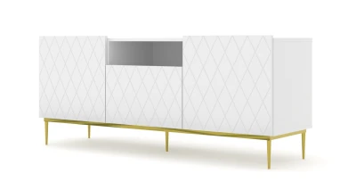 Szafka RTV Diuna 2D1K 145cm, biały mat - nogi metalowe złote