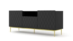 Szafka RTV Diuna 2D1K 145cm, czarny mat - nogi metalowe złote
