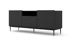 Szafka RTV Diuna 2D1K 145cm, czarny mat - nogi metalowe czarne
