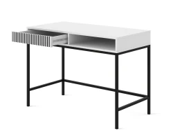 Toaletka Ravenna F 1S, frez MDF, biały mat / czarny mat - nogi metalowe czarne - otwarta